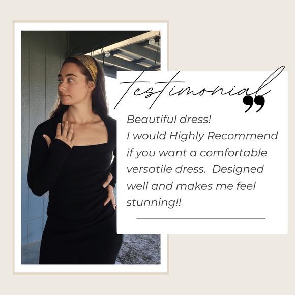 L Black Cashmere Sweater Dress Long Sleeves, Womens Knit Midi Winter Dress NWT - Picture 3 of 12